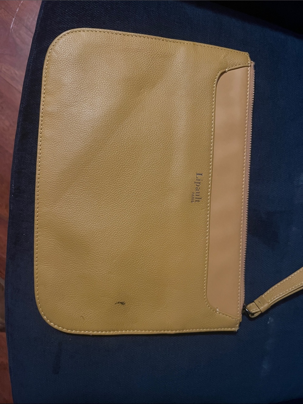 Lipault Mustard Leather Wristlet Clutch